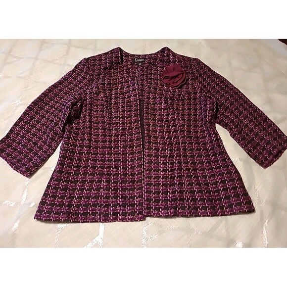 K Studio Collection Sweater Open Cardigan Womens 18 Black Purple Woven Knit - Picture 6 of 14